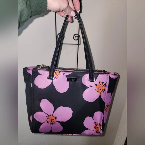 Kate Spade Floral Black Purple Tropical Shoulder Purse Hawaiian Print - Picture 3 of 11